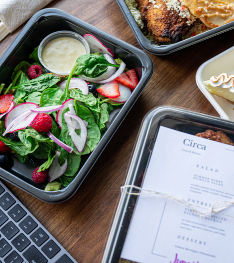 Fork + Farm corporate lunch boxes with fresh salads delivered to a Calgary office